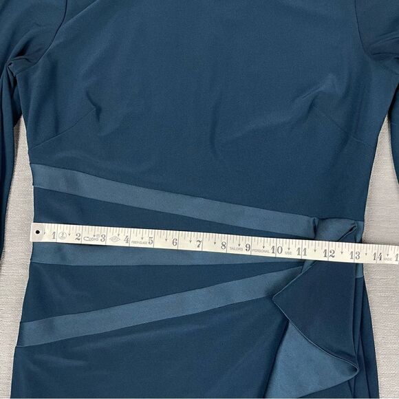 American Living Women's Blue Gabrielle Ruffled Satin Sheath Dress Size 4 - Picture 5 of 10